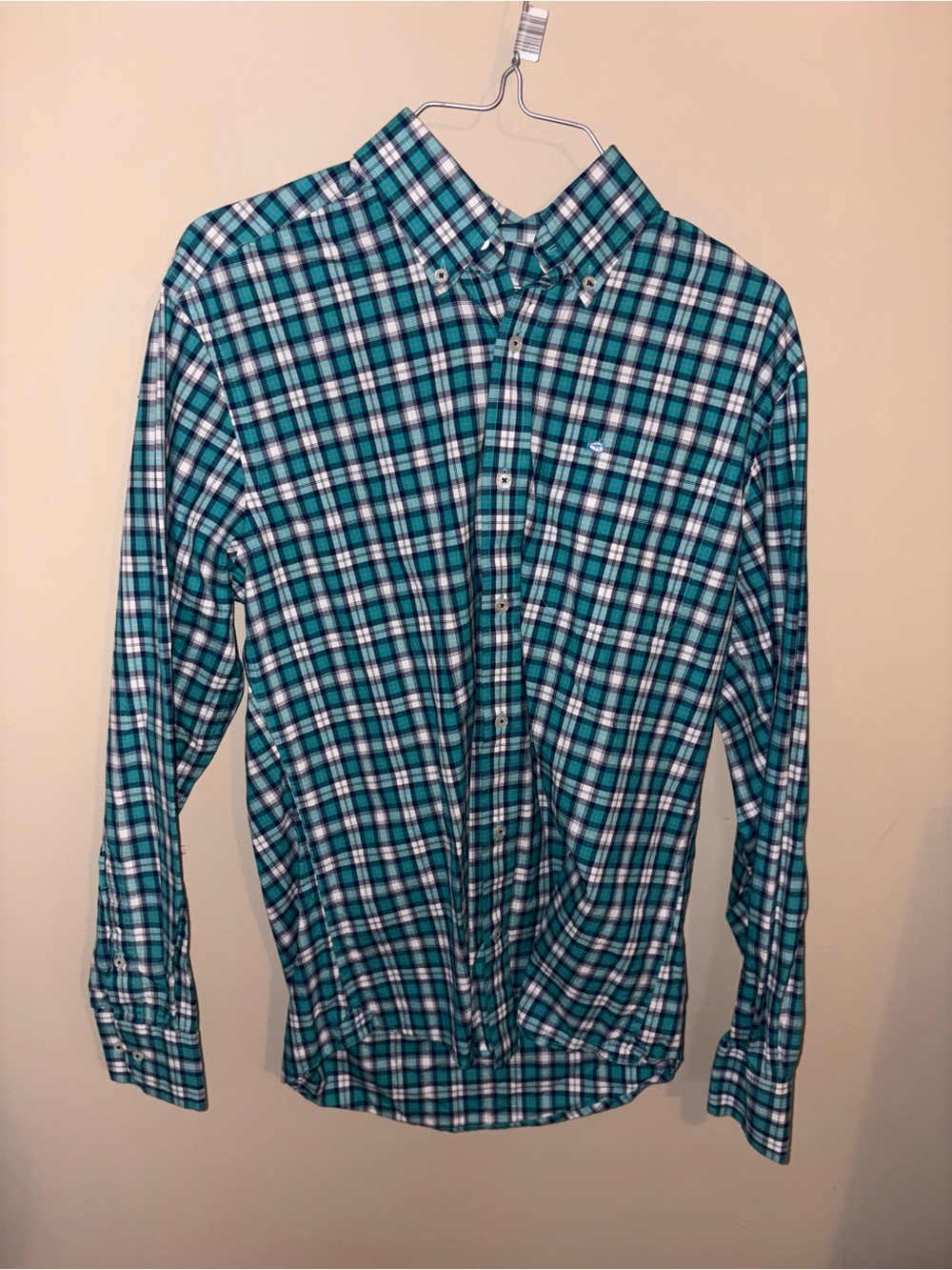 Southern Tide Teal, White & Navy Plaid Button-Down Shirt